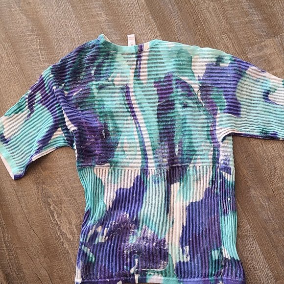 Chico's Watercolor Open Front Cardigan Teal Blue White Size Small/ Chico's 0 - Picture 5 of 8